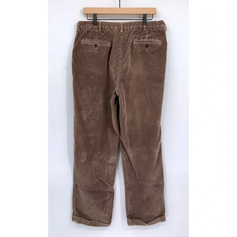 Brooks Brothers Corduroy Pants 36x30 Brown Pleated Cuffed Elliott Cotton Blend